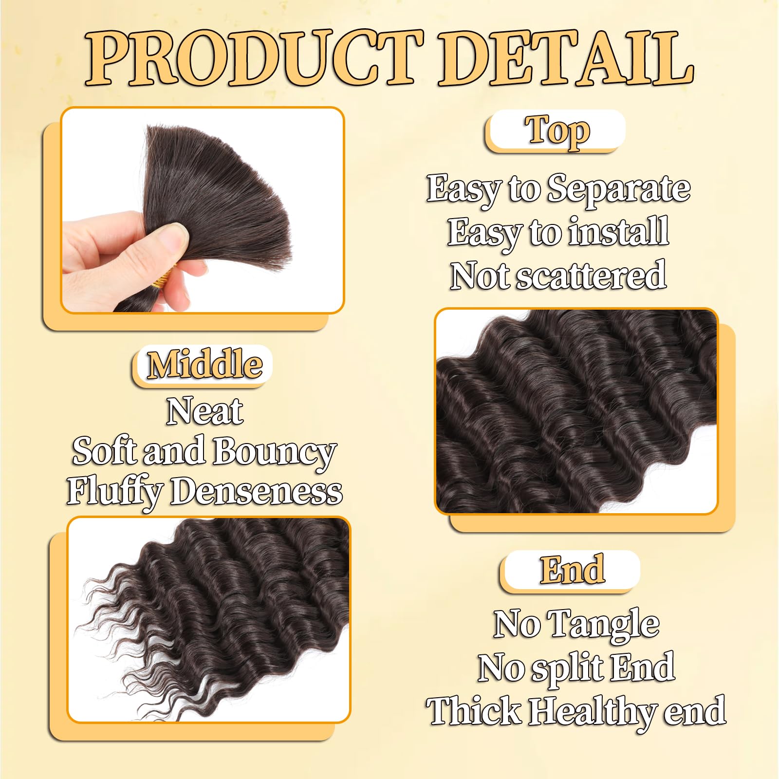 TAOYEMY Deep Wave Bulk Braiding Hair 100g*3pc (1 Pack-2 Bundles) No Weft Boho Braids Wet and Wavy Synthetic Hair Extension (4# - Image 3