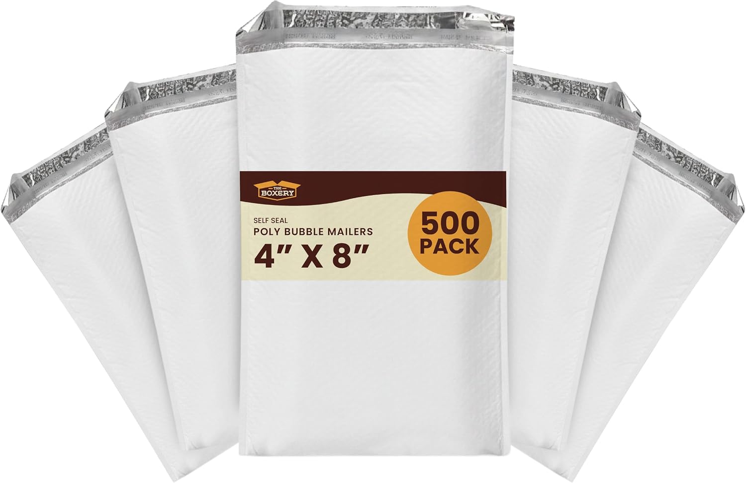 The Boxery 4x8" #000 Poly Bubble Mailers 500 Pack, Padded Envelopes, Self Seal, Waterproof Shipping Bags for Shipping & Packaging