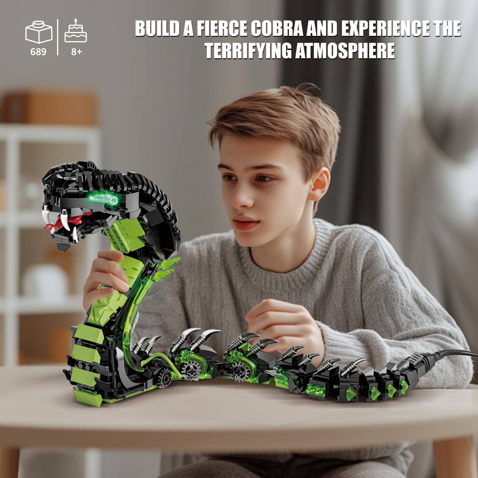 Mechanical Snake Building Set, Ideas Horror Cobra Animal Toy Display Model for Adults, Compatible with Lego Dragon, STEM Gift for Teens Kids Boys Ages 8+ (689 PCS)