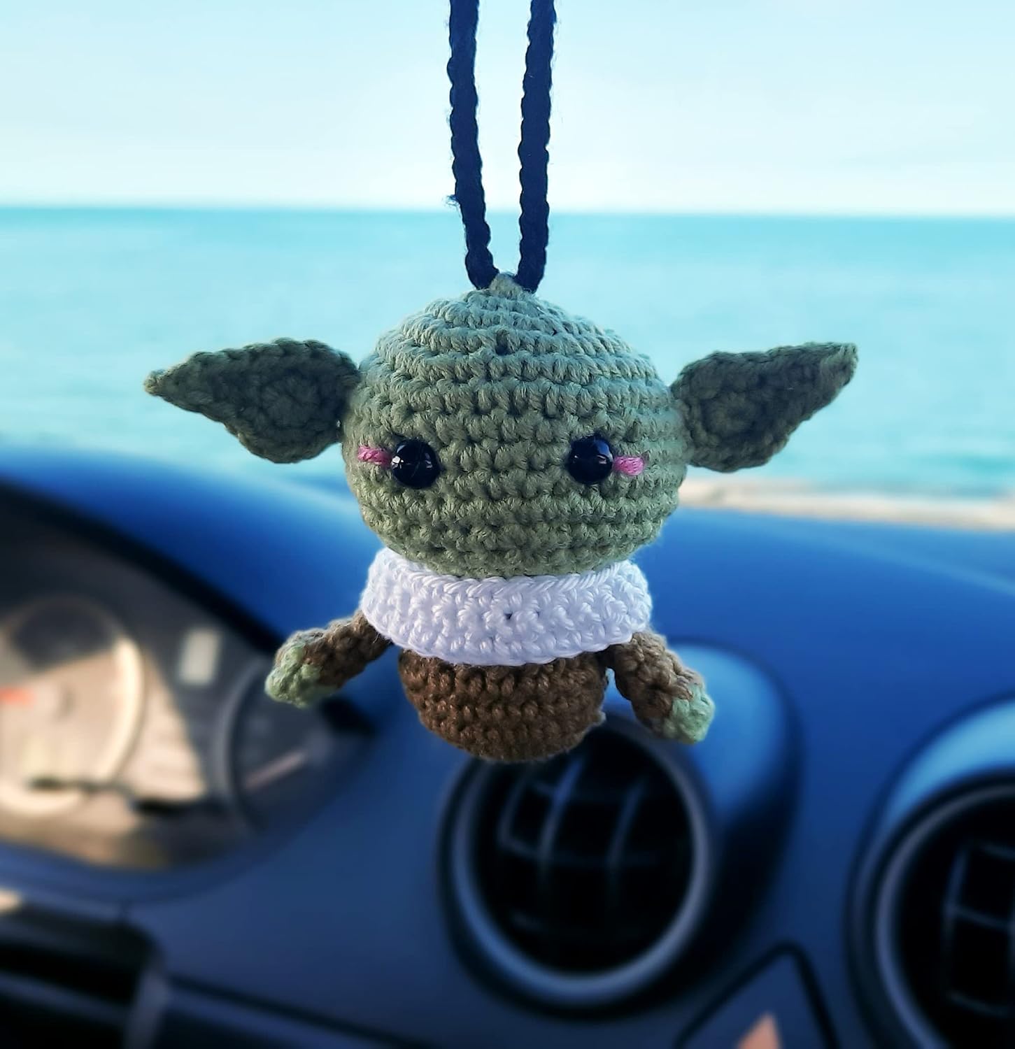 Alien, Car Mirror Hanging Decorations, Crochet Handmade Car Rear View Mirror Holder Hanging Accessories, Bag Ornament.