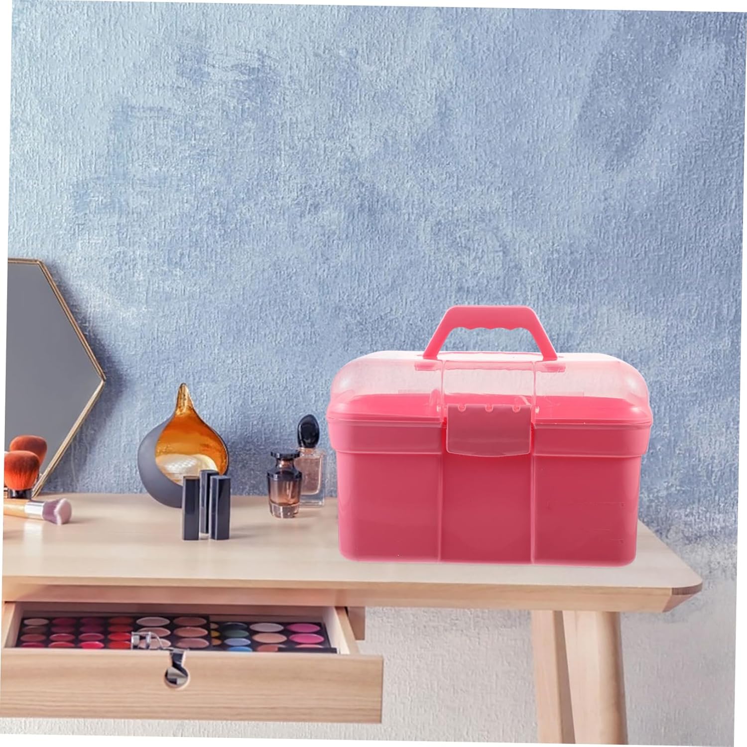 11-Inch Dual-Layer ABS Makeup Organizer Removable Tray Portable Cosmetics Storage Case for Women Multi-Functional Travel Makeup Box