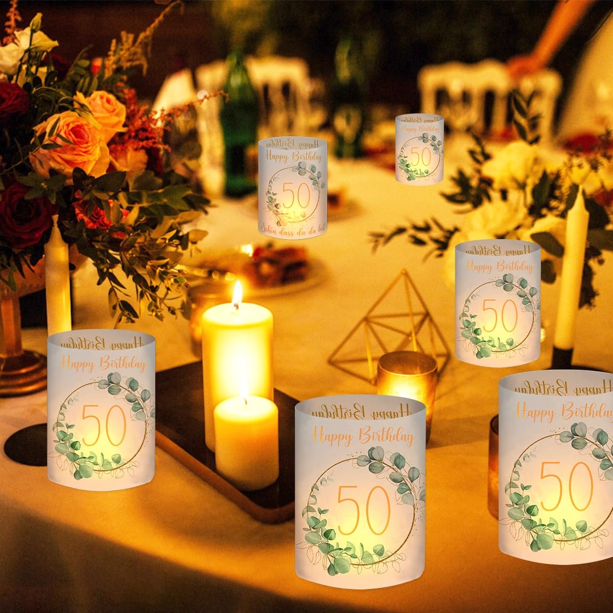Photophores Happy Birthday – Lot De 8 Lanternes Décoratives Pour Table – Décoration Anniversaire Homme Femme - 12