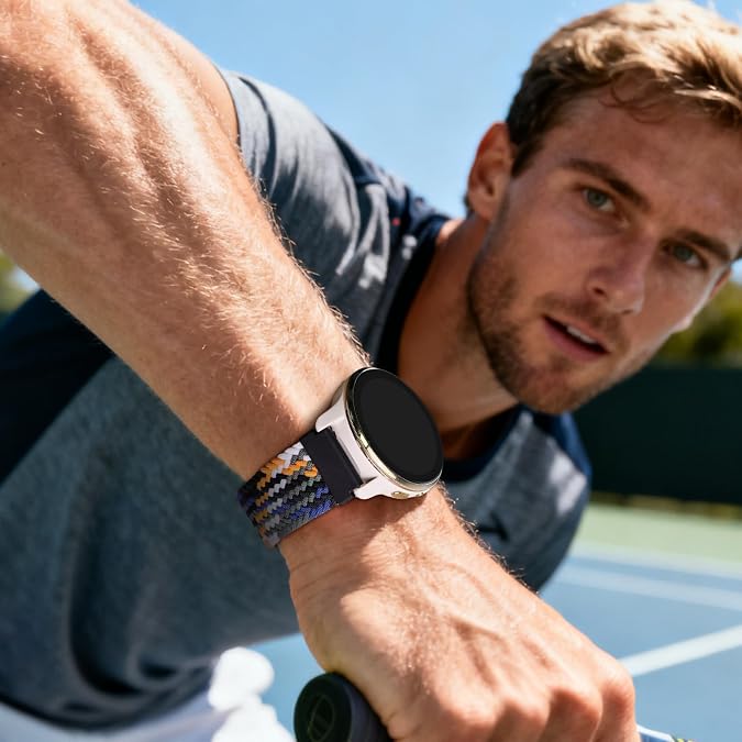20mm Magnetic Braided Nylon Band Compatible with Garmin Vivoactive 6/5/3, Venu 2 Plus, Venu Sq 2, Forerunner 55/165/245/645 Soft Stretchy Strap with Magnetic Closure & Press-Button Quick Release Connector