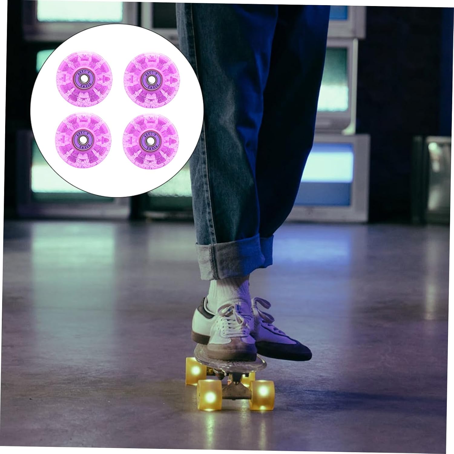 PRETYZOOM Glowing Roller Skate Wheels 4pcs Quad Inline Skates Replacement Wheels with Colorful LED Lights Outdoor Skating Accessory