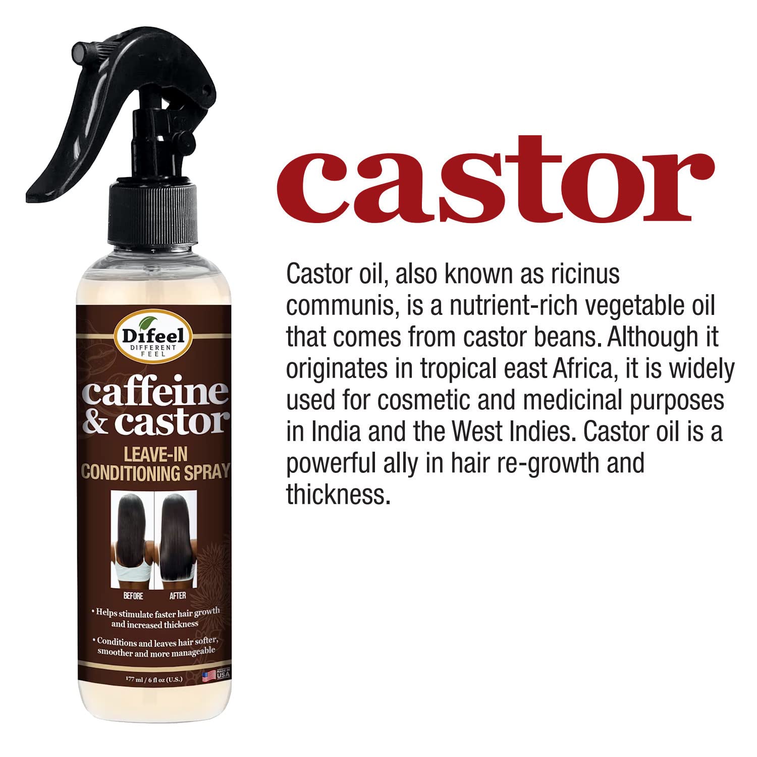 Difeel Caffeine & Castor Leave-in Conditioning Spray 6 oz. image 5