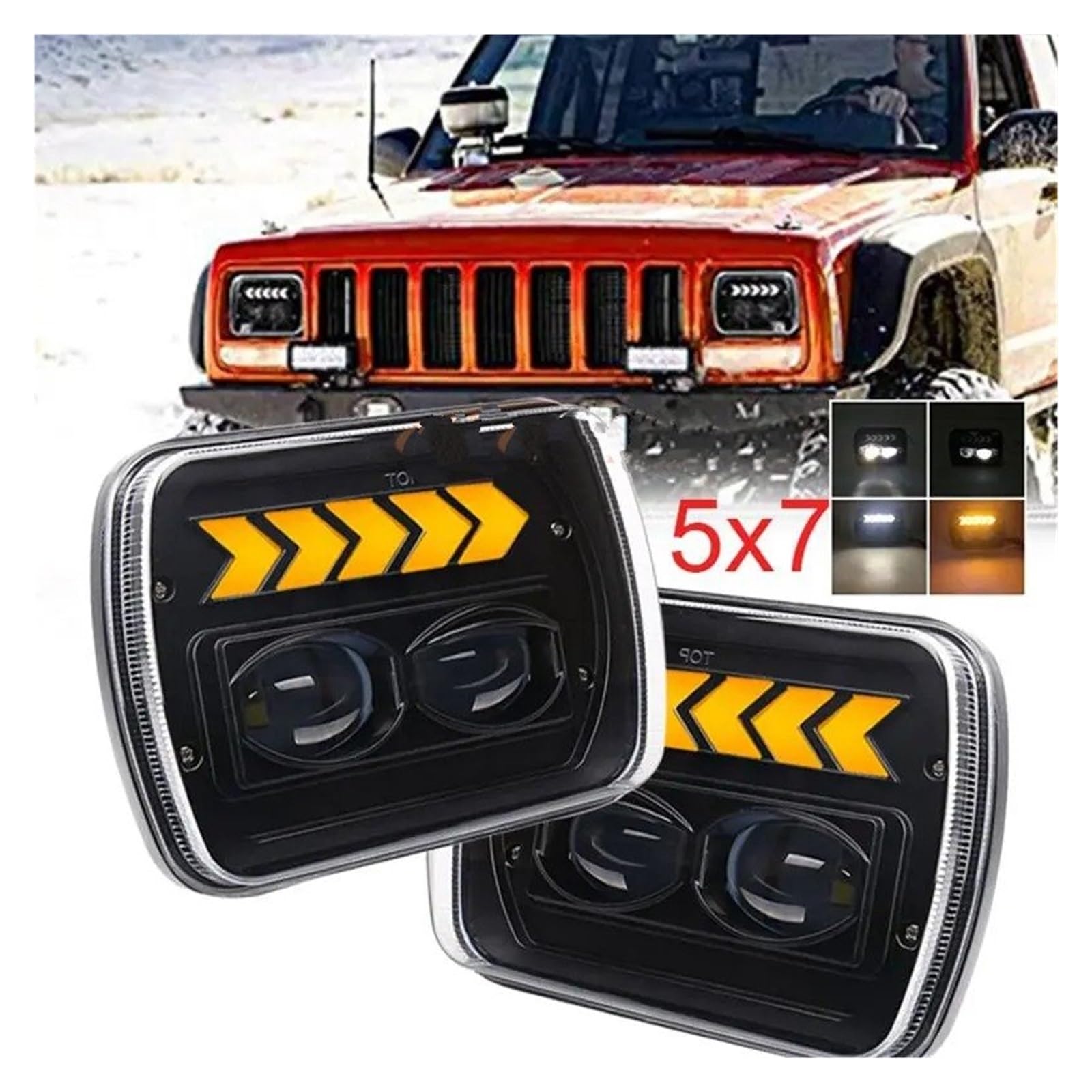FARO FANALE Quadrato 5x7 7x6 7 Pollici Faro Principale H4 DRL Indicatore Direzione Lampada Guida Per Auto Per Camion Fuoristrada Per Jeep Per Fari Per Cherokee Fari Anteriori(1piece black)