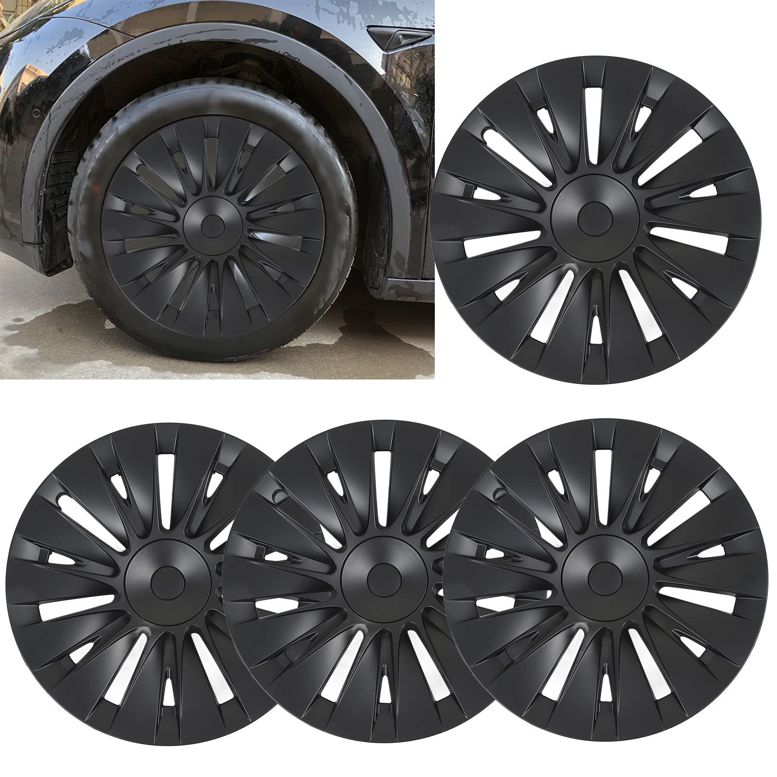 Aramox 4 Stuks 19 Inch Wielnaafdop Cover Mat Zwart Wiel Volledig Wrap Velg Protector Vervanging voor Model Y 2020-2022