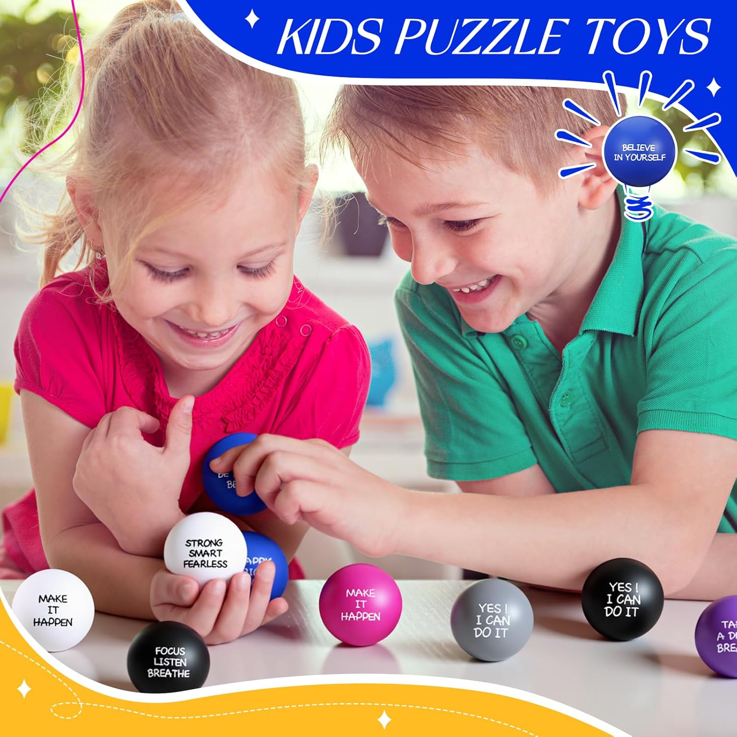 Shappy 54 Pcs Inspirational Stress Relief Balls Motivational Stress Ball Encouraging PU Bulk Balls for Adults Small Therapy Fidget Relief Toys for Valentines Gifts (Multicolor)