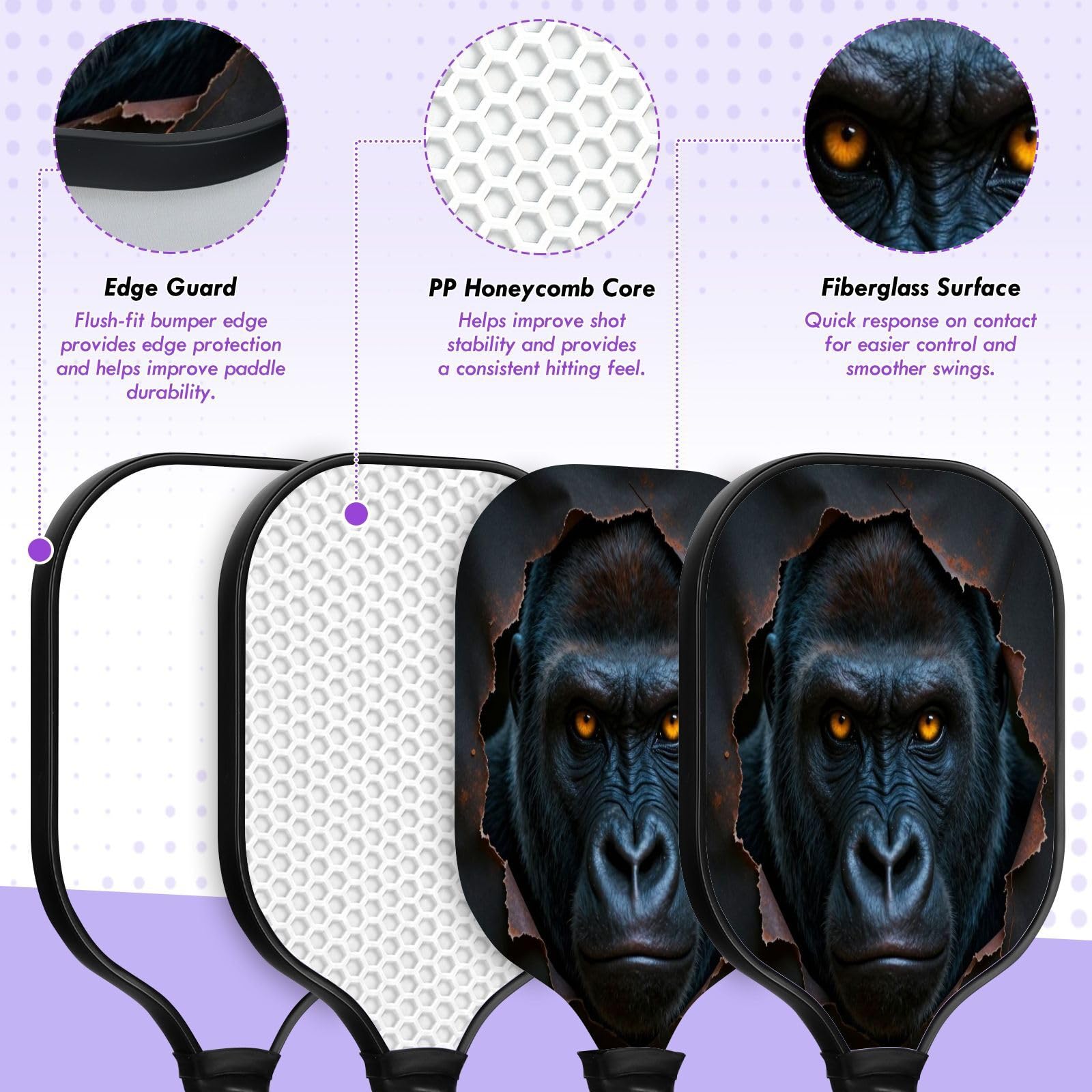 Wild Primate Face - Paleta de pickleball de carbono expandida Sweet Spot