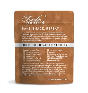Foodie Gourmet Belgium Milk Chocolate Chips Cookies, Cakes, Muffins, Brownies, Desserts, Snacking & Candy Making, Cocao, Smooth & Creamy Gourmet Baking Chips (38% Cacao) 8.8