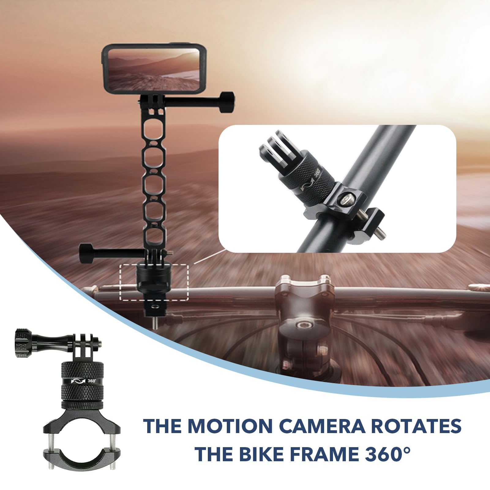 Uniwersalny aluminiowy uchwyt na kierownicę do kamery sportowej - obrót o 360 stopni do roweru i motocykla, pasek mocujący rurę, adapter montażowy (ulepszony model czarny)