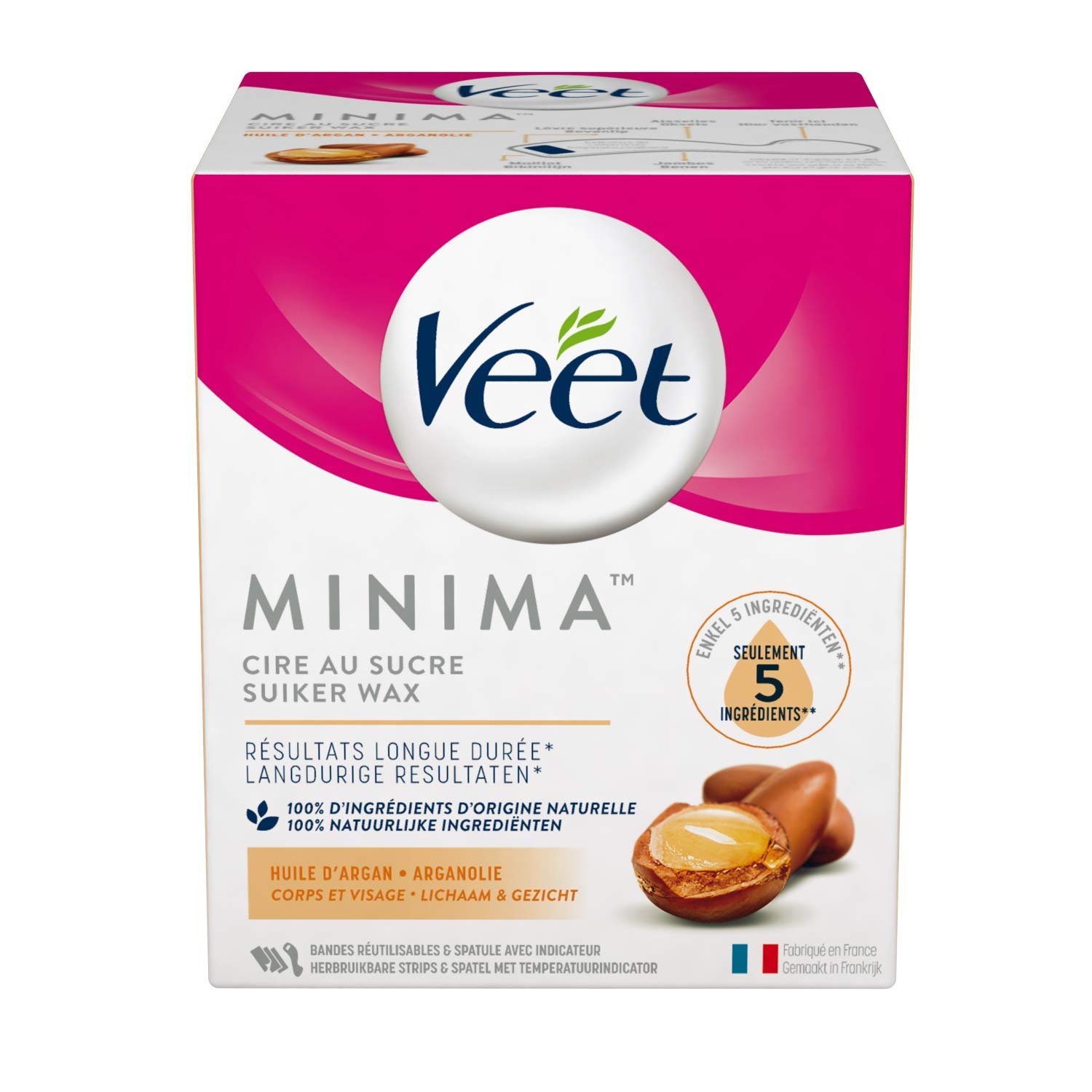 Veet PURE - Gorący wosk z cukrem i olejem arganowym - Bezpasmowa depilacja - 100% naturalne składniki - 250ml