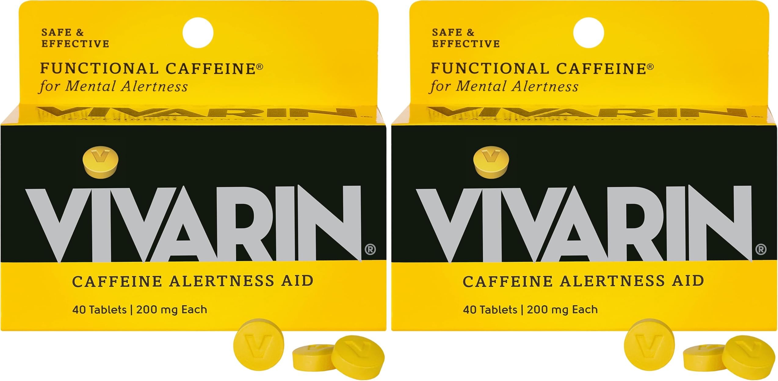 Vivarin, Caffeine Pills, 200mg Caffeine per Dose, Safely and Effectively Helps You Stay Awake, No Sugar, Calories or Hidden Ingredients, Energy Supplement, 40 Tablets (Pack of 2)