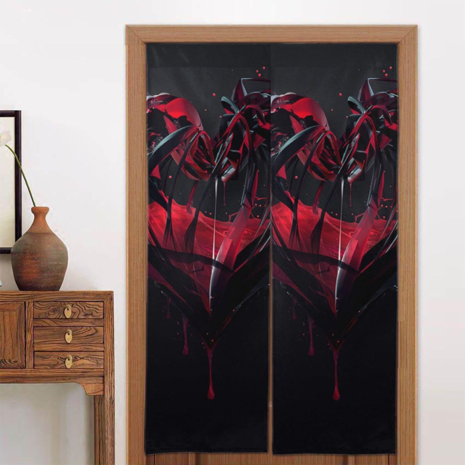 Rideau de style japonais BONDIJ à motifs cœurs pour habiller une porte de chambre