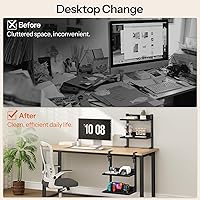 Vista 7 de HOOBRO Estante de escritorio con abrazadera, organizador de escritorio de 2 niveles, estante de escritorio que ahorra espacio con estantes