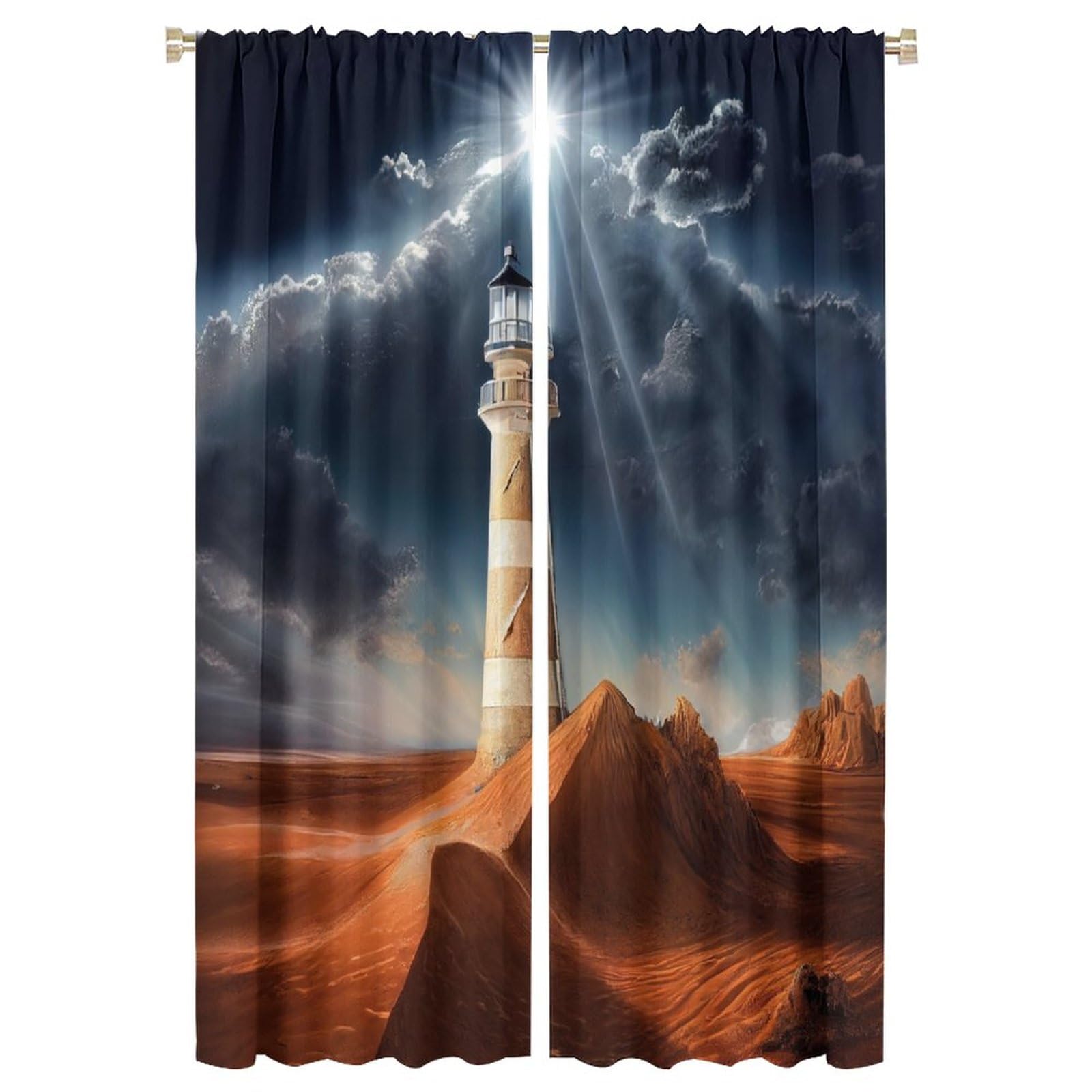 Lightinghouse Curtain Dark Clouds Desert Sunshine Blackout Print Rod Pocket Window Drapes for Bedroom Living Room 52x84in