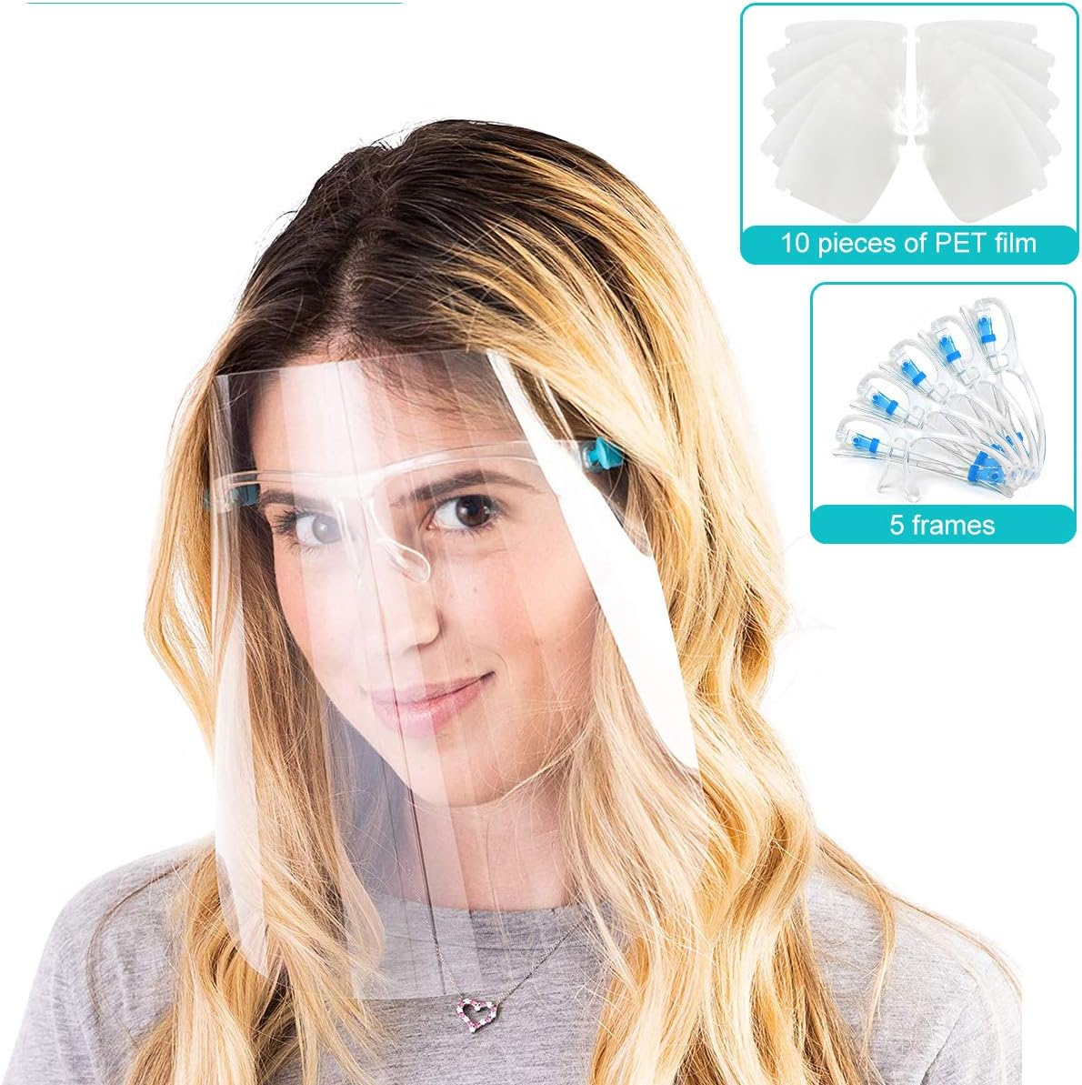 [Fulfillment By Amazon] Sunzel Face Shields Set with 10 Replaceable Anti Fog Shields and 5 Reusable Glasses for Man and Women to Protect Eyes and Face (10 Pack)