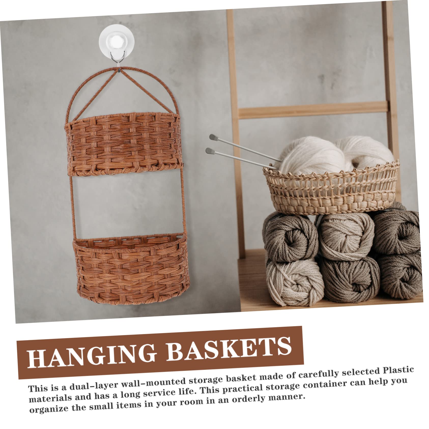 Cabilock Panier De Rangement Suspendu Mural à Double Couche En Rotin Panier De Rangement Maison Couleur Marron Pratique Et Solide Organisateur Pour Cosmétiques Et Accessoires