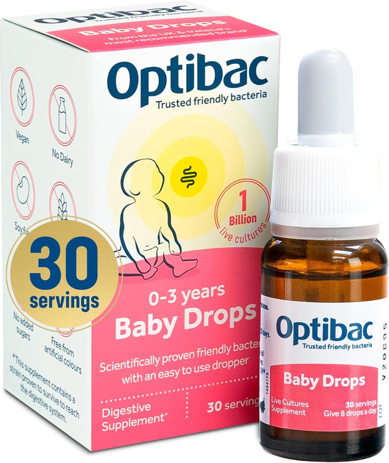 Optibac Probiotics Baby Drops 10ml – Expertly Formulated Vegan Digestive Probiotic Supplement for Newborns, Babies & Infants – Scientifically Proven Friendly Bacteria – Easy Oral Drops – 30 Day Supply