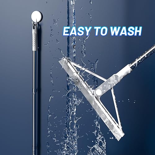 Miniatura 6 de KOLLIEE Escoba escoba de goma para piso de 61 pulgadas, mango ajustable para piso de azulejos, garaje, cubierta, baño, ventana, limpiaparabrisas