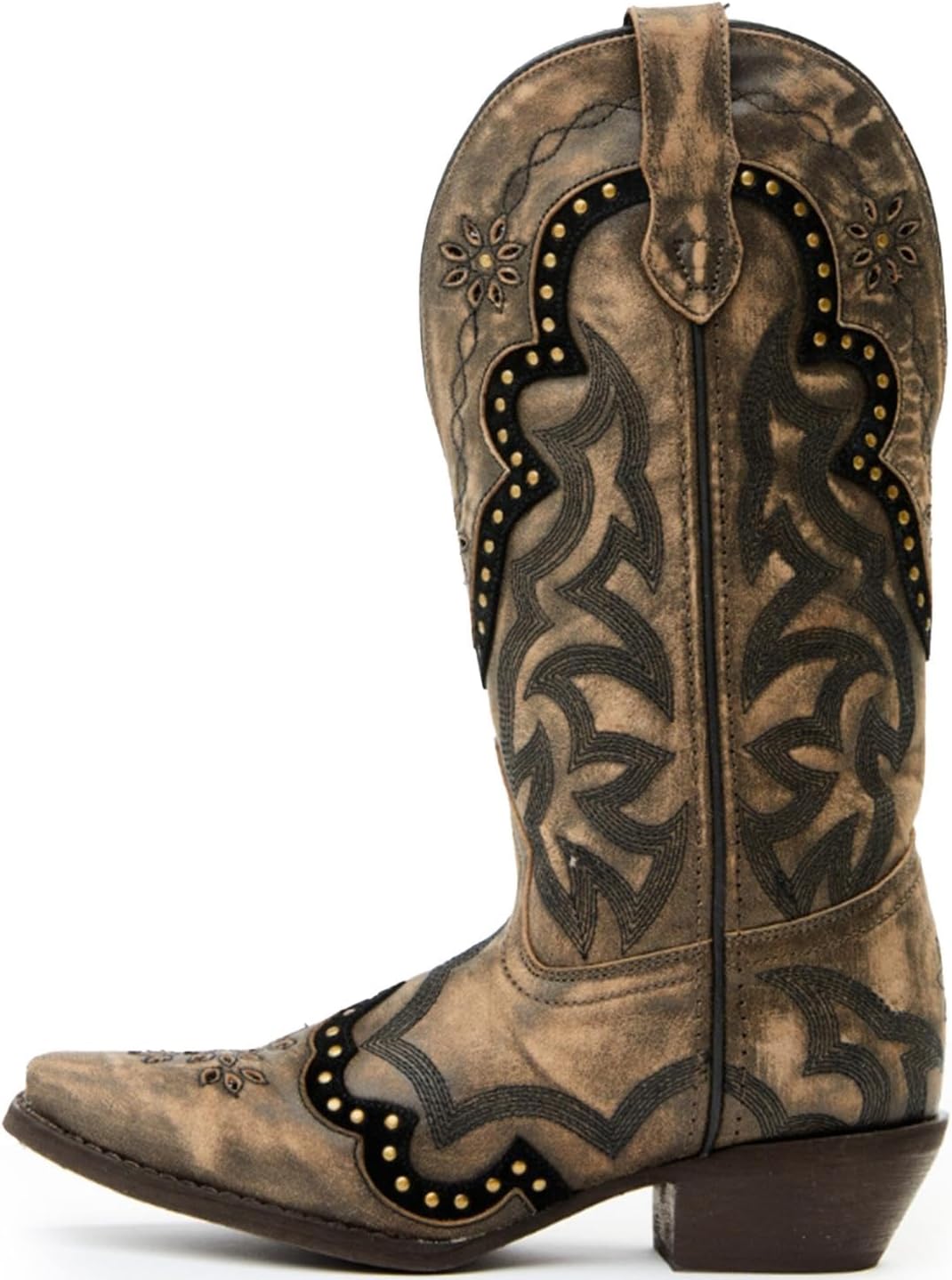 SO SIMPOK Women retro Cowboy Boots rivet Mid Calf Boots,Pointy-Toe Embroidered Western Middle Tube Boots.…