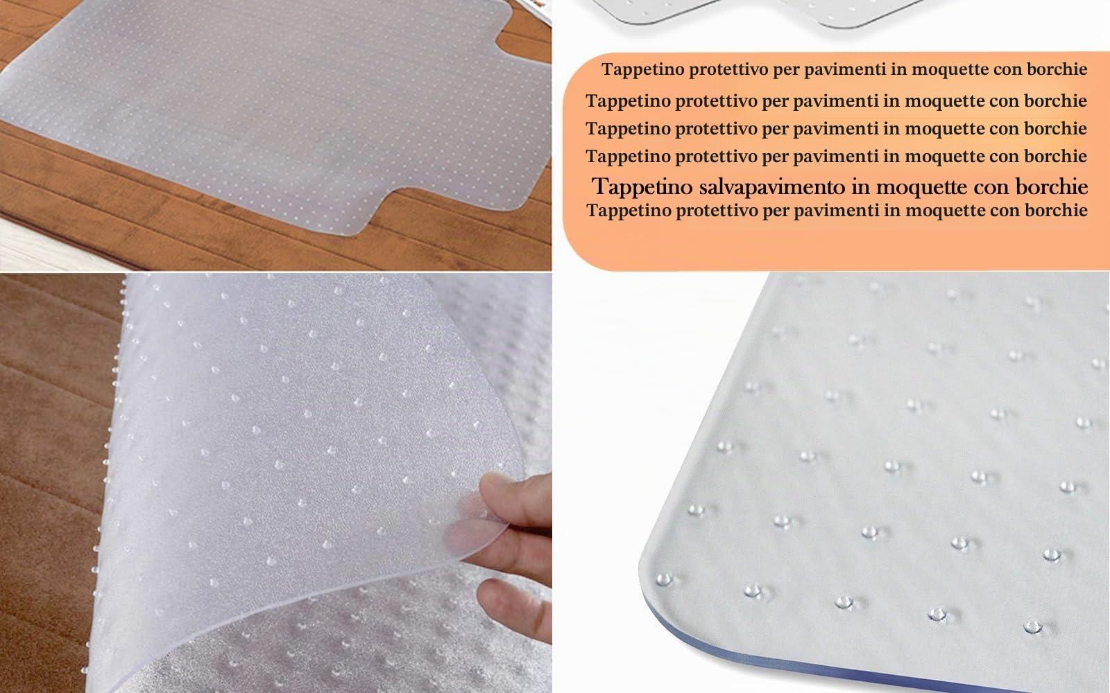 TUKA-i-AKUT 90 x 120 cm Tappetino Protettivo per Moquette, con Rivetti, Tappeto per Sedia da Ufficio per Tappeti, Spesso e Resistente, Tappetino Salvapavimento, Lattiginoso Trasparente, TKD4012