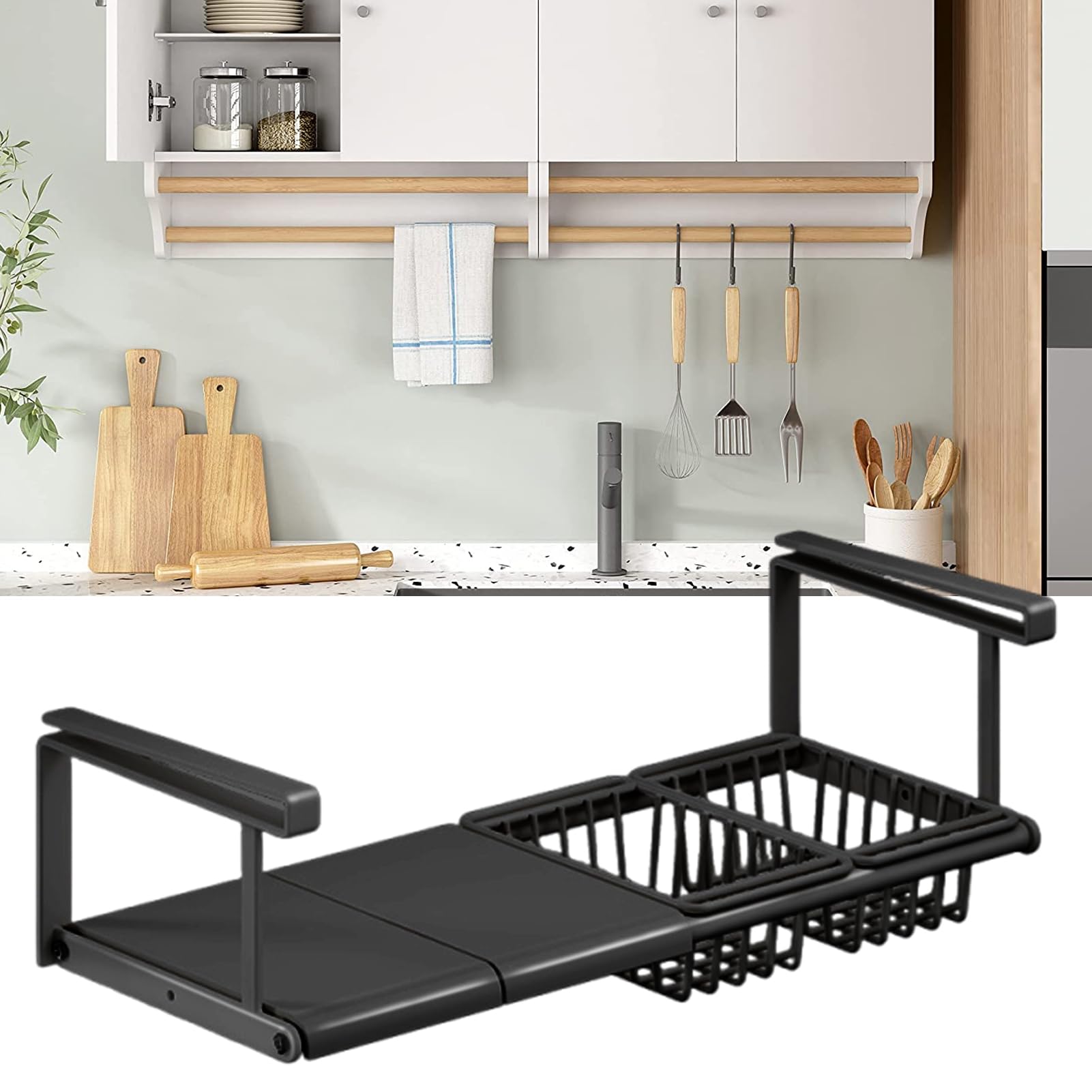 Genérico Cesta para debajo del estante Cesta extensible sin taladrar | Estante colgable bajo gabinete Para Despensa, Armario, Baño, Cocina, Hogar, Lavandería, Dormitorio, Autocaravana,