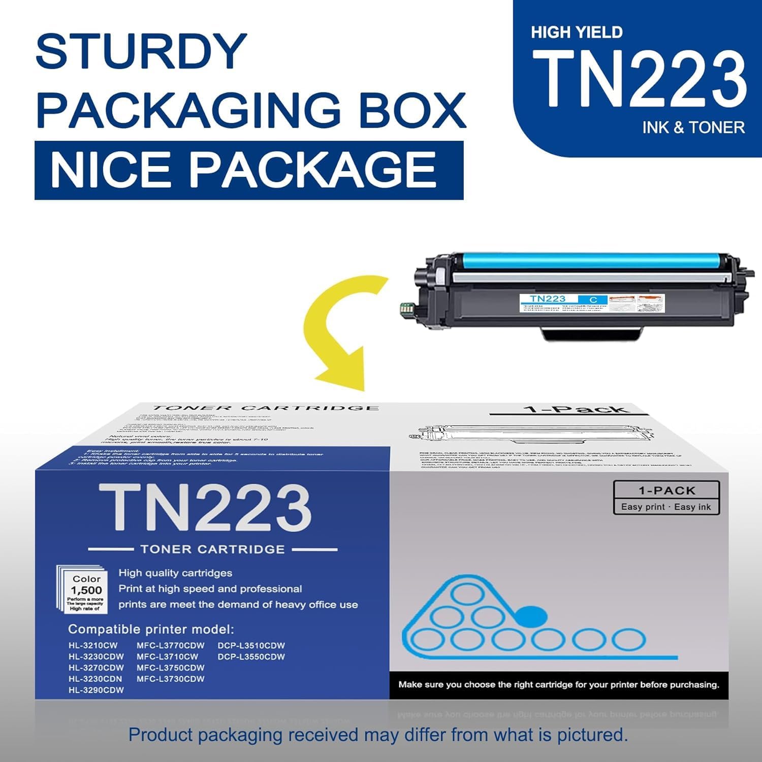 1 Pack TN223 Cyan Toner Cartridge High Yield Compatible TN223 Replacement for Brother MFC-L3770CDW L3710CW L3750CDW HL-3210CW 3270CDW 3290CDW DCP-L3510CDW L3550CDW Printer