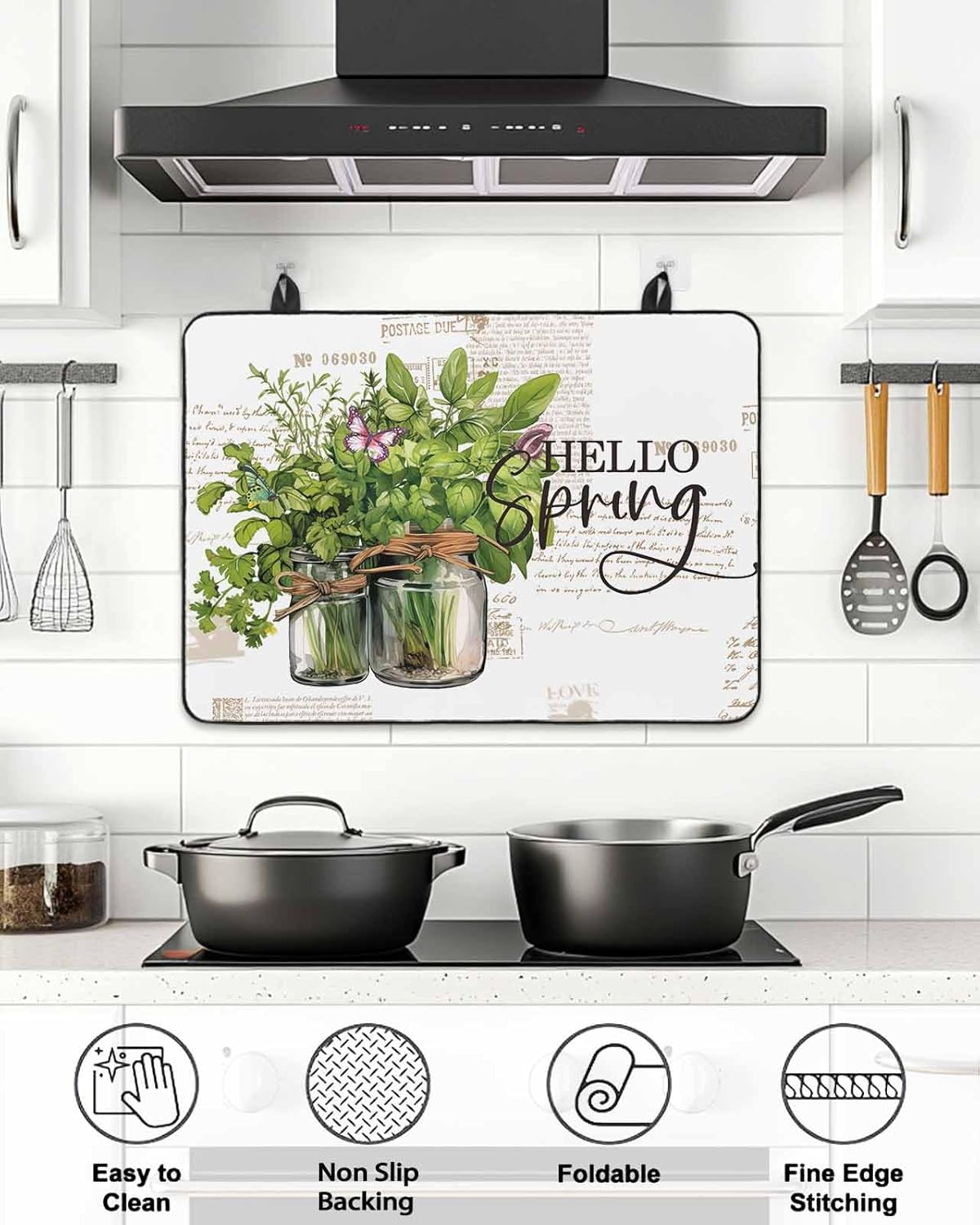 Stove Cover for Electric Stove 36x21 Inch Butterfly Leaves Branch Stove Top Cover Plant Jar Nature Glass Cooktop Covers Anti-Slip & Heat Resistant Countertop Protector Home Kitchen Decor