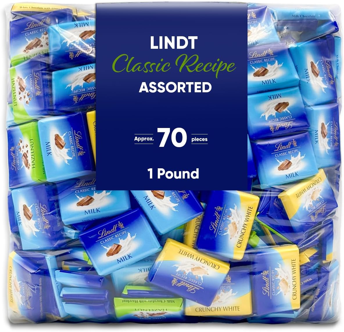 Creamy Milk Chocolate, Crunchy Almond Brittle White Chocolate & Roasted Hazelnut Chocolate – 1 Pound (Approx. 70 Pieces) – Smooth & Crunchy Assortment for Snacking, Sharing & Gifting