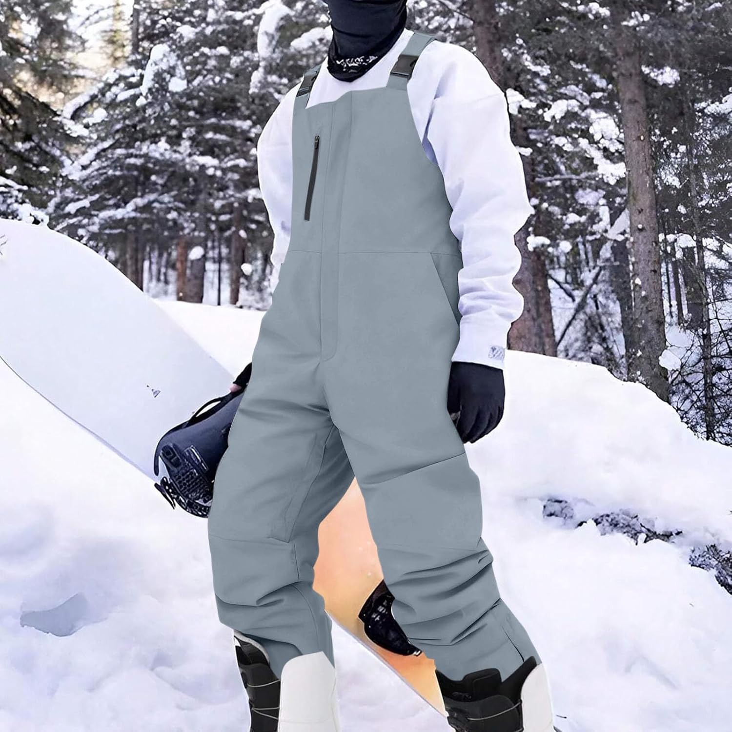Snow Bibs Men Insulated Winter Bib Overalls Waterproof Athletic Windproof Snowpants Snowboarding Pants with Pockets