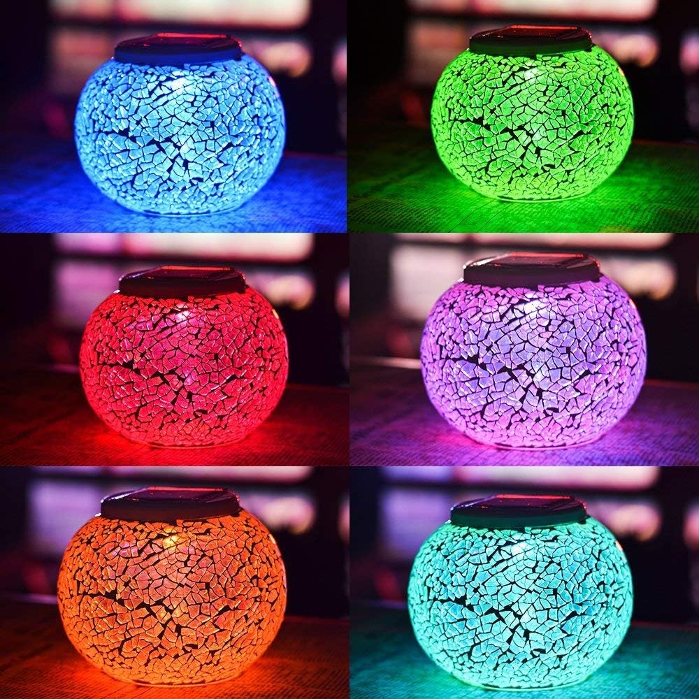 Color Changing Solar Powered Glass Ball Garden Lights, Aukora Solar Table Lights Waterproof Solar Led Night Light for Garden, Patio, Party, Yard, Outdoor/Indoor Decorations, Ideal Gift(Crack Glass) - - 