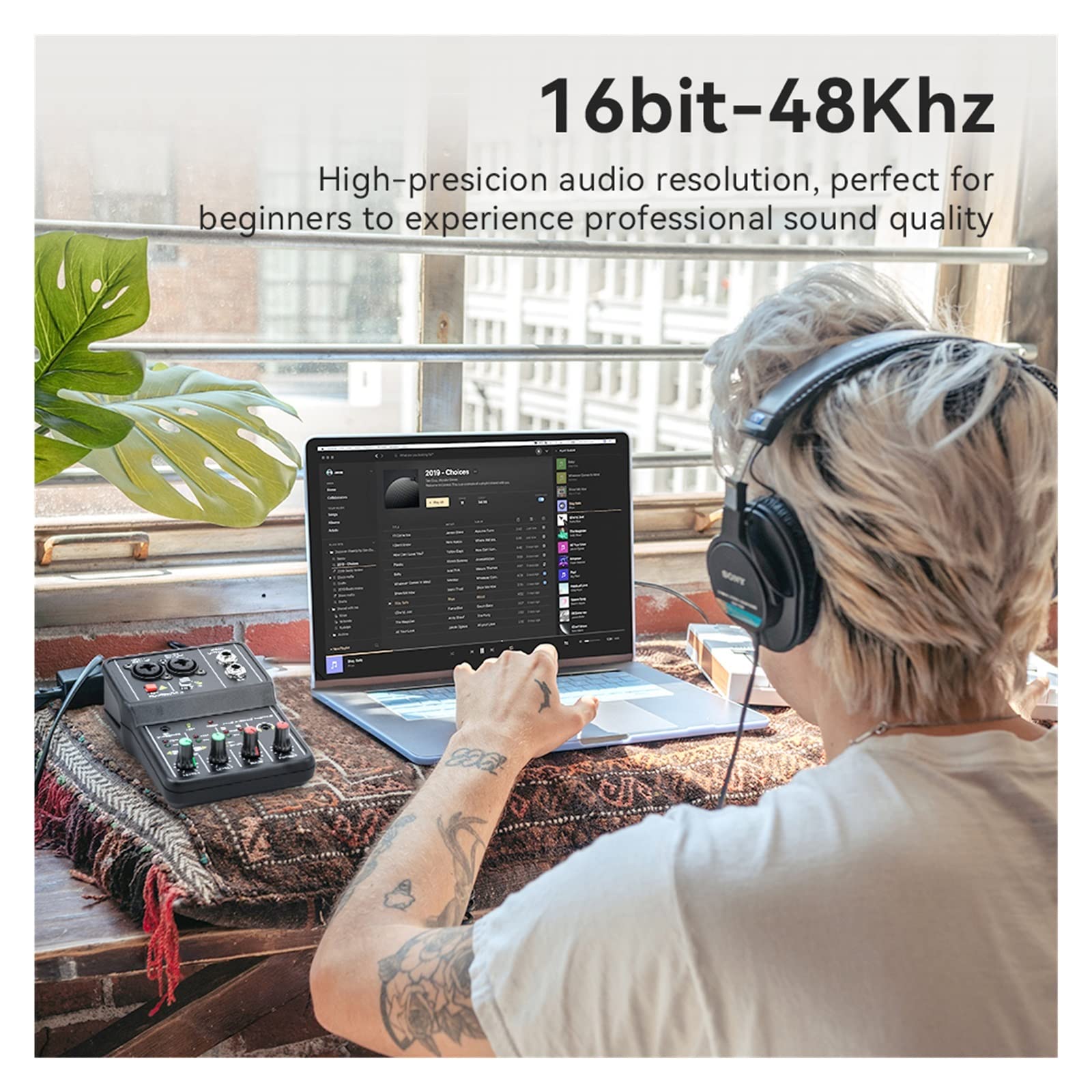 Tarjeta de Sonido de Interfaz con Consola mezcladora de Monitor for grabación de Estudio, Ordenador de Canto, PC, alimentación Fantasma de 48V