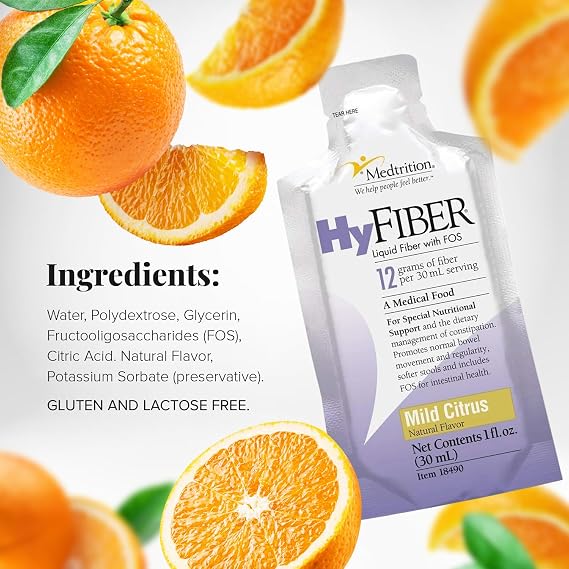 Medtrition HyFiber Daily Liquid Fiber for Regularity and Soft Stools, 12 Grams Soluble Fiber, 1 fl oz 25 Pack