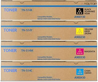 YOUTOP 4PK TN512 TN513 TN514 TN515 TN516 TN324 Toner Cartridge Compatible for Konica Minolta bizhub C458 C558 C658 C258 C308 C368 C454 C554 Printer