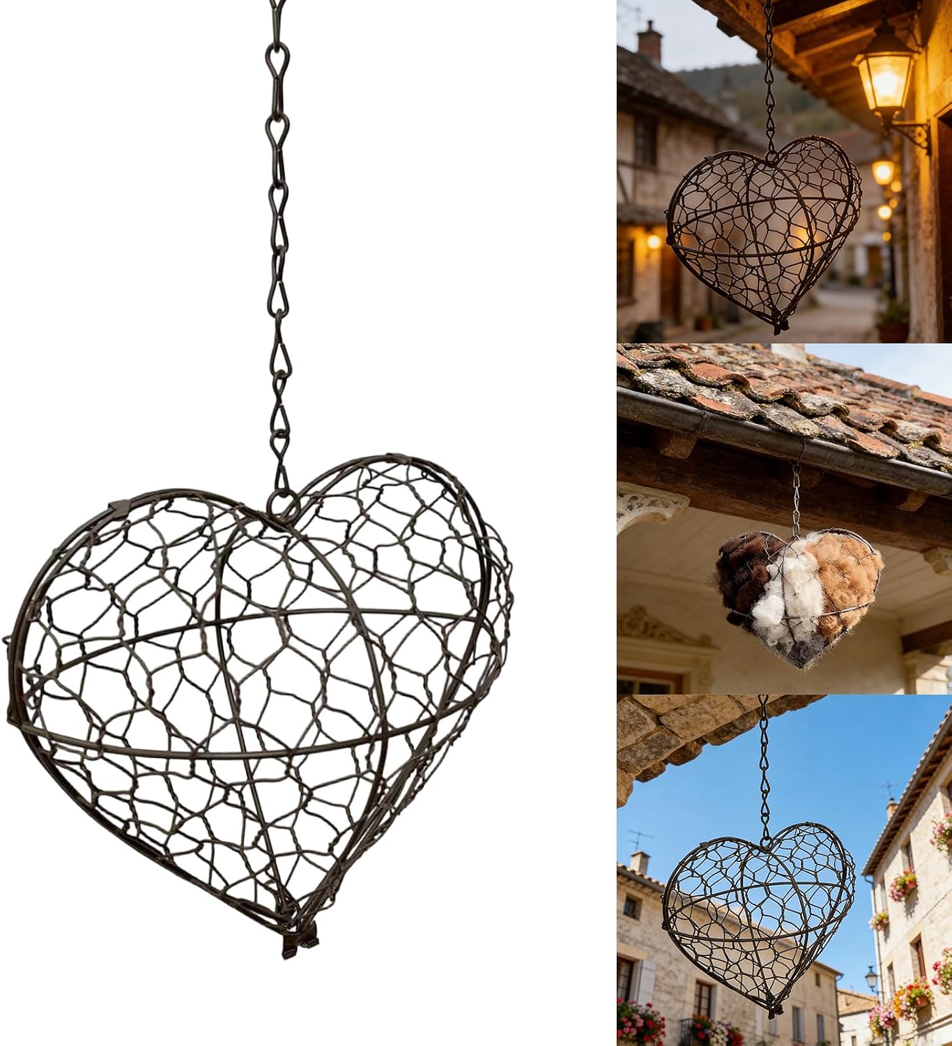 Peiiwdc Artistic Outdoor Bird House Heart Shape Metal Enhances Gardens and Balconies Garden Art Decoration image 2