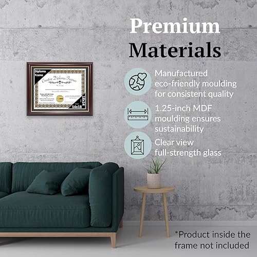 Vista 255 de Creative Picture Frames Marco de diploma de borde dorado caoba de 12 x 16 pulgadas con vidrio negro y colgadores de pared instalados, marco