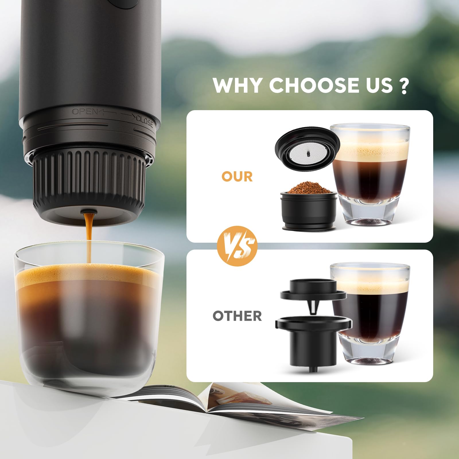 RECAFIMIL Machine à café portable 3 en 1, machine à expresso portable 19 bars avec chauffage automatique, compatible avec les capsules NS et DG et le café moulu pour le camping, les voyages et la mais