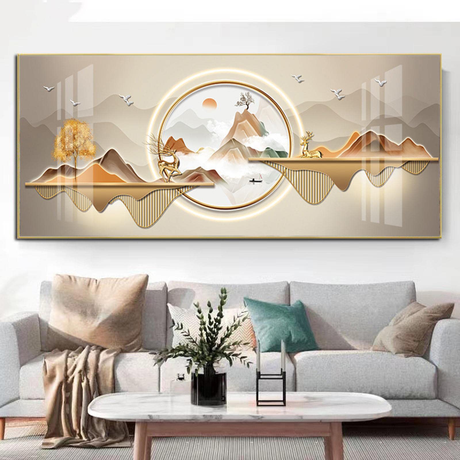 Peinture Toile Montagne KEBIA Grand Tableau Paysage de Luxe Moderne pour Salon 80x160 cm