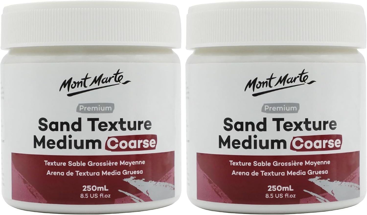 Mont Marte Sand Texture Medium Coarse Premium 250ml (8.5 US fl.oz), Sand Texture Paint Medium for Acrylics, Create Special Effects in Acrylic and Oil Paintings (Pack of 2)