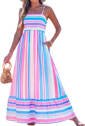 popvil Women Maxi Dress Spaghetti Strap Long Beach Dress