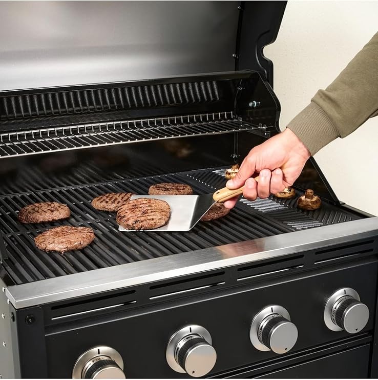IKEA 30 cm Paslanmaz Çelik Izgara Hamburger Spatulası, Ahşap Sap, Barbekü Mangal Spatulası