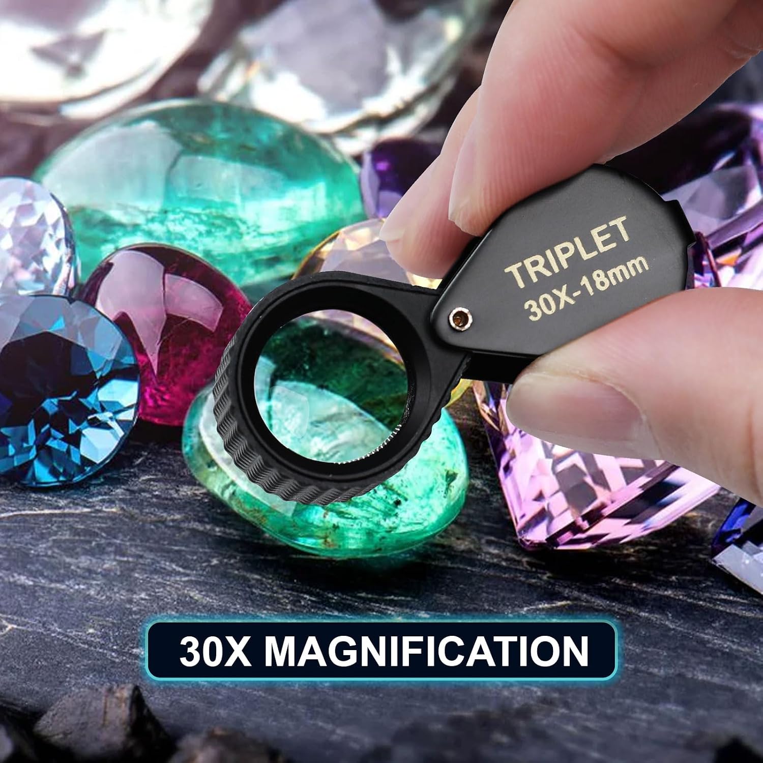 30X Jewelers Loupe Magnifier Foldable Jewelry Magnifier Eye Loop 18mm Optical Glass Lens with Lanyard Hole for Gems, Jewelry, Coins, Stamps Collection