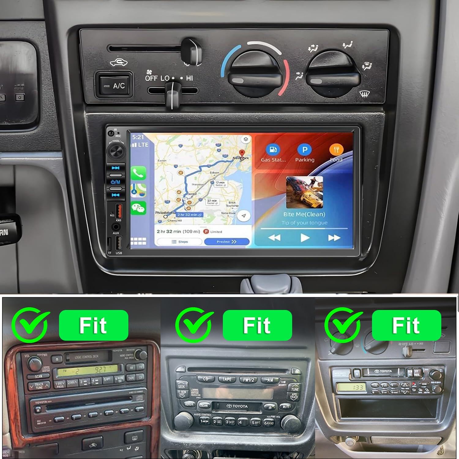 Car Radio Stereo Wireless Carplay Android Auto Navi for Toyota Tacoma 1998-2004/4Runner Camry 1990-2002/Tundra Sequoia 2000 2001 2002/Land Cruiser 1991-2000