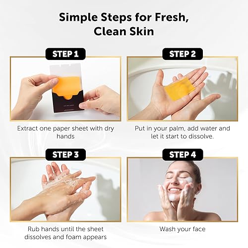 Miniatura 5 de VALITIC Hojas de jabón limpiador de ácido kójico de cúrcuma, jabón de papel corrector de manchas oscuras, 100 hojas exfoliantes faciales de tamaño