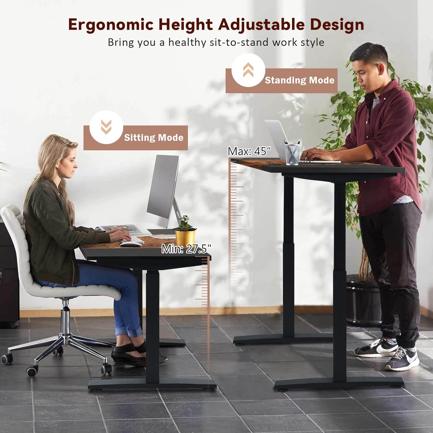 Close-up of the intelligent controller with buttons for 'S', '1', '2', '3', LED display, and Up/Down arrows. Icons explain Up/Down Movement, 3 Memory Presets, LED Display, and Button Control.