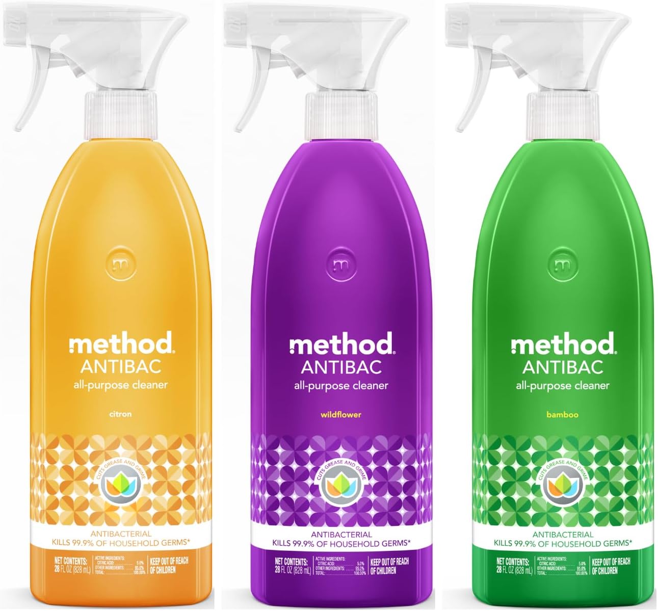 Method All Purpose Natural Surface Cleaning Spray - 28oz Variety Pack (Bamboo, Citron, Wildflower)