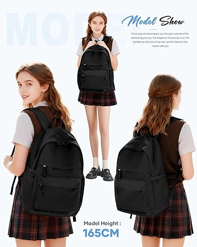 Miniatura 6 de VGCUB Mochilas escolares con libros, bolsa de viaje, mochilas escolares para niñas, mochila estética ligera para escuela, niñas y niños, a3-Negro,