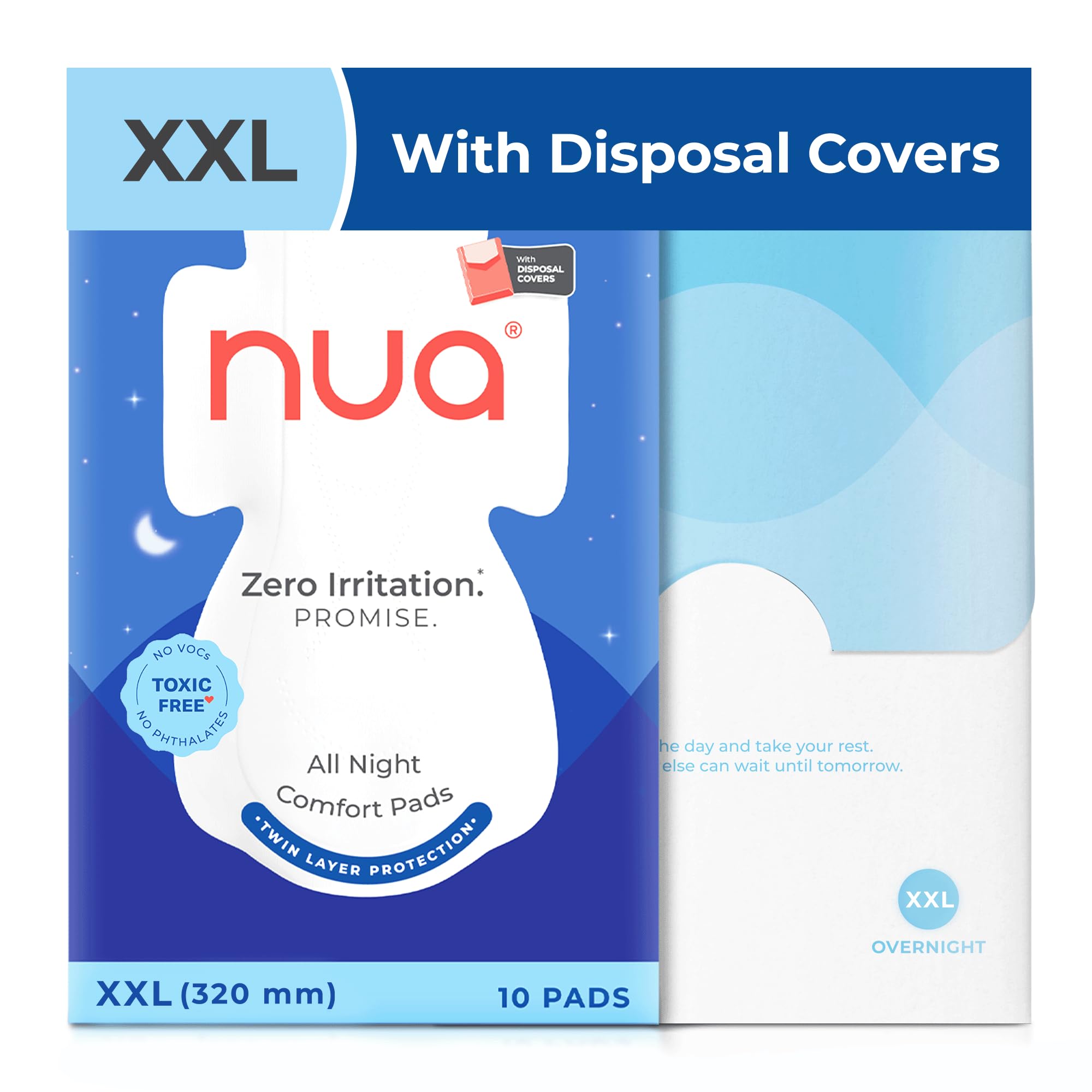 Nua Ultra Safe Night Pads(XL++) for Heavy Flow | Extra Long Leak-Proof Pads | Gentle on Sensitive Skin, Breathable & Rash-Free | Perfect for Night Protection, Maximum Absorbency, and Comfort | Pack of 10 Pads | Size 320mm | Convenient and Hygienic Disposal-image-20