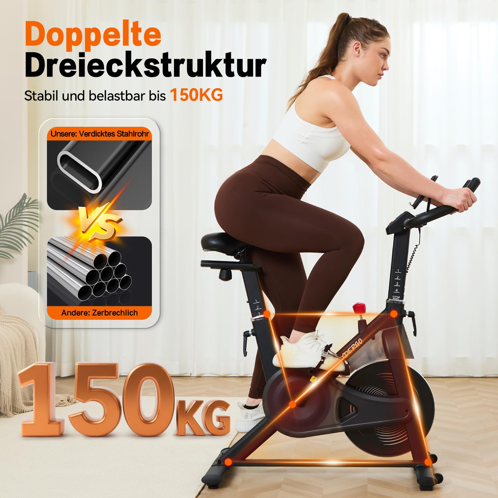 HXD-ERGO Heimtrainer Fahrrad mit Verstellbarem Widerstand, Leises Hometrainer Fahrrad mit Verbessertem LCD-Monitor, Tablet-Halter, Indoor Cycling Bike für Kardiotraining zu Hause, Bis 150KG